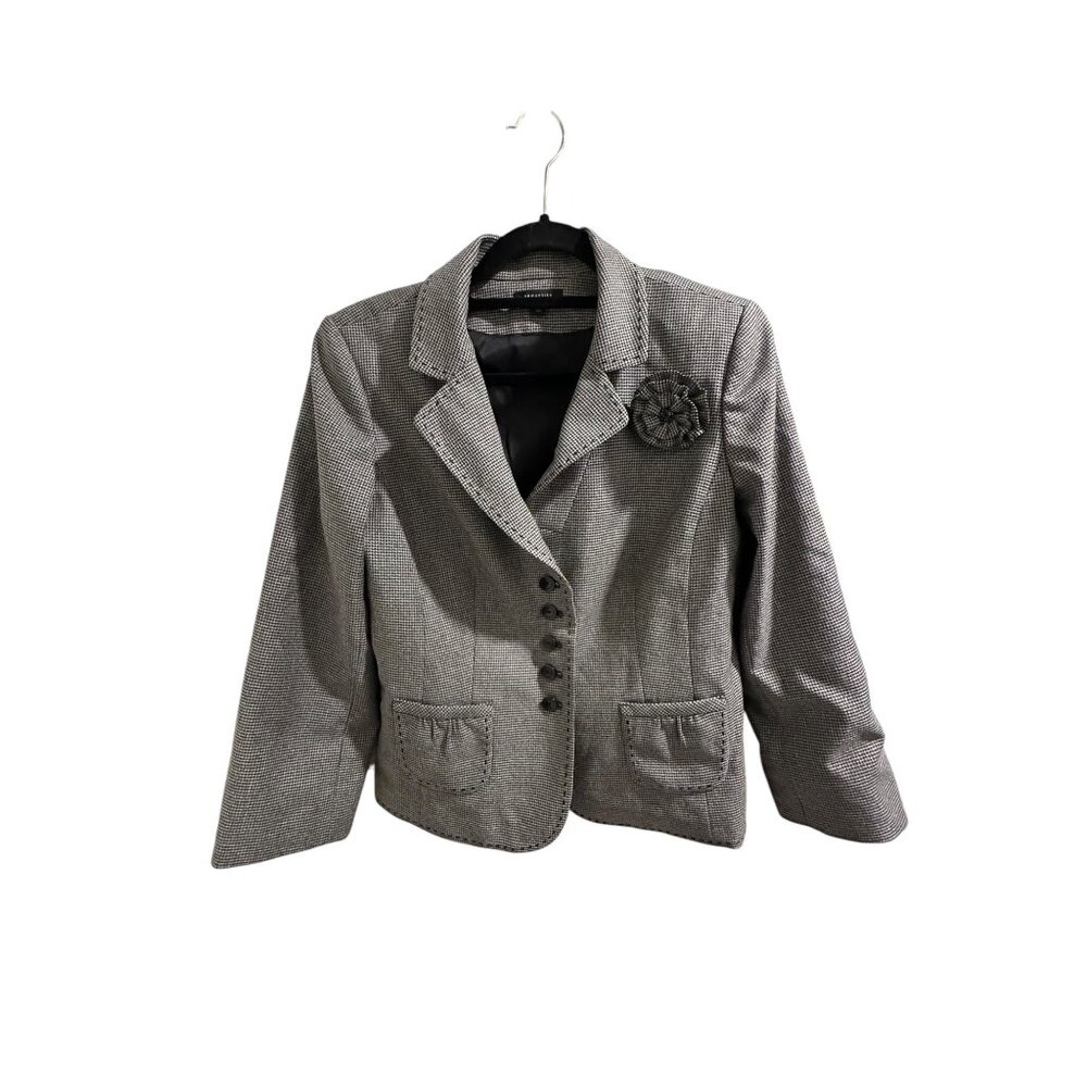 👗 2/$30 👗 Gray Houndstooth Blazer Jacket Sz 10 With Flower Accent